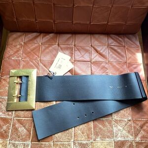 Céline rare oversized leather belt in black and brushed gold, 38.5” long / M